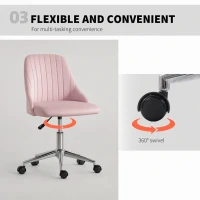Vinsetto Velvet Office Chair with Adjustable Height, Swivel Wheels for Office, Pink(m-6)