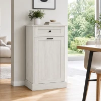 HOMCOM Kitchen Tilt Out Trash Bin Cabinet Free Standing Storage Cabinet with Drawer, Light Gray(m-8)