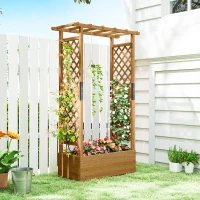 Outsunny Raised Garden Bed with Trellis, Wooden Raised Planter Box with Hanging Roof and 2 Drainage Holes, Orange(m-8)