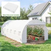 Outsunny 19.7' x 9.8' x 6.6' Plastic Greenhouse Cover Replacement, Heavy Duty Waterproof Tarp for Hoop House, Sheeting with 12 Windows, Door & Reinforcement Grid, White(m-2)