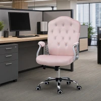 Vinsetto Office Chair, Velvet Computer Chair, Button Tufted Desk Chair with Swivel Wheels, Adjustable Height, Tilt Function, Pink(m-8)