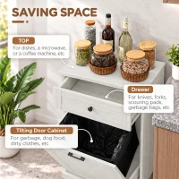 HOMCOM Kitchen Tilt Out Trash Bin Cabinet Free Standing Storage Cabinet with Drawer, Light Gray(m-5)