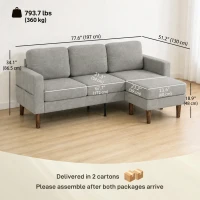 HOMCOM 78" Sectional Sofa, Small L Shaped 3-Seater Couch with Ottoman, Thick Cushions, Pocket Springs, Grey(m-3)