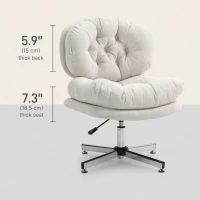 HOMCOM Computer Desk Chair, Armless Office Chair with Wide Padded Seat and Adjustable Height, Cream White(m-4)