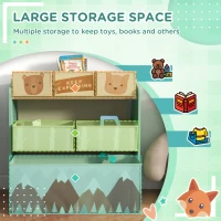 Qaba Toy Storage Organizer with 6 Storage Bins and 3-Tier Bookshelf, Toy Storage Shelf for Bedroom, Animal Design, Green(m-4)