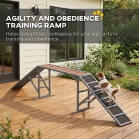 PawHut Dog Agility Equipment Ramp with Safety Bar, Non-slip Surface, for Walk and Pause Training, Gray(m-4)