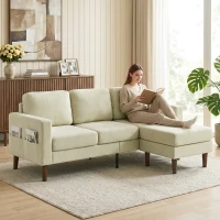 HOMCOM 78" Sectional Sofa, Small L Shaped 3-Seater Couch with Ottoman, Thick Cushions, Pocket Springs, Beige(m-8)