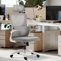 Vinsetto Ergonomic Office Chair, Mesh Computer Desk Chair with Adjustable Headrest, 4D Lumbar Support, Flip-up Arm, Grey(m-1)