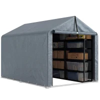 Outsunny 7'x5' Portable Shed, Outdoor Storage Shed with Roll-up Zipper Door, Galvanized Metal Frame for Garden Tools, Dark Grey(m-12)