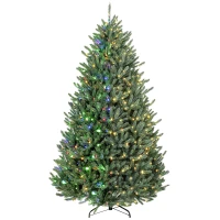 HOMCOM 6ft Prelit Christmas Tree, Colorado Blue Spruce, Easy Plug, Hinged Xmas Tree with Warm White & Multi-Color LED Lights(m-1)