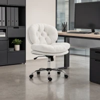 HOMCOM Computer Desk Chair, Armless Office Chair with Wide Padded Seat and Adjustable Height, Cream White(m-1)