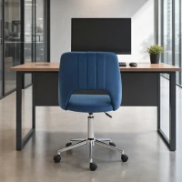 Vinsetto Mid Back Office Chair Velvet Fabric Swivel Scallop Shape Computer Desk Chair, Blue(m-11)