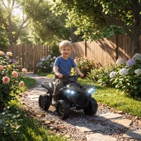 Qaba 6V Kids ATV, 4 Wheeler Electric Ride on Car with Music and LED Headlights, for Ages 18-56 Months Boys and Girls, Black(m-8)