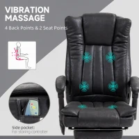 Vinsetto Office Chair 6-point Vibration Massage Chair Micro Fiber Recliner with Retractable Footrest Black(m-6)