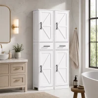 HOMCOM Farmhouse Linen Closet with Drawer, 67" Tall Bathroom Storage Cabinet with Barn Doors and Adjustable Shelves, White(m-9)