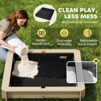 Outsunny Covered Sandbox, Wooden，with Cover Adjustable Canopy, Detachable Seats and Backrests, Kids Sandbox with Convertible Bench Seat, Bottom Liner, Natural Blue(m-7)