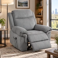 HOMCOM Manual Recliner Chair with Vibration Massage, Side Pockets, Corduroy Reclining Chair for Living Room, Grey(m-13)