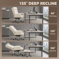 HOMCOM Armless office chair with Wheels, Waterfall Armrests, Overstuffed Wide Office Chair with Footrest, Beige(m-6)