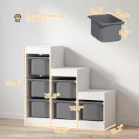 Qaba 3 Layers Kids Toy Storage Organizer with 6 Storage Bins, Kids Bookshelf for Ages 3-8 Years, Play Room, Bedroom, Gray(m-3)