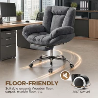 HOMCOM Armless office chair with Wheels, Waterfall Armrests, Overstuffed Wide Office Chair with Footrest, Dark Grey(m-7)