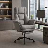 HOMCOM wide-seat Office Chair with Footrest, 396 lbs Reclining Computer Desk Chair with High Back, Flip-up Armrests, Grey(m-8)