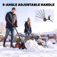 Outsunny Snow Shovel Rolling Pusher with 29" Blade, 10" Wheels & Angle-Adjustable Handle, Black(m-7)