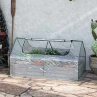 Outsunny 6 x 3 x 1ft Metal Planter Box with Mini Greenhouse, Galvanized Raised Garden Bed with Cover(m-2)