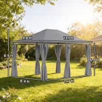 Outsunny 10' x 13' Outdoor Patio Gazebo, Canopy Shelter with 6 Removable Sidewalls & Steel Frame for Garden, Lawn, Backyard & Deck, Gray(m-3)