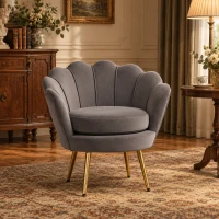 HOMCOM Modern Accent Chair, Velvet-Touch Fabric Leisure Club Chair with Gold Metal Legs for Bedroom, Grey(m-8)