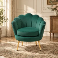 HOMCOM Modern Accent Chair, Velvet-Touch Fabric Leisure Club Chair with Gold Metal Legs for Bedroom, Dark Green(m-8)