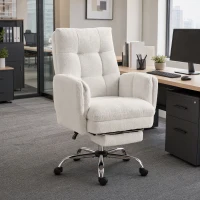 HOMCOM Office Chair, Teddy Fleece Executive Computer Desk Chair with Foldable Armrests, Wide Seat, Cream White(m-1)