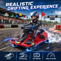 Aosom 12V Electric Drifting Go Kart w/ Slow Start, Music, Lights, Red(m-5)