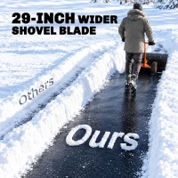 Outsunny Snow Shovel, Rolling Pusher with 29" Blade, 10" Wheels & Angle-Adjustable Handle, Orange(m-4)