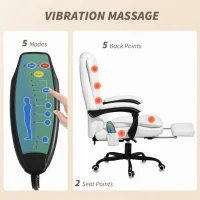 Vinsetto 7-Point Vibrating Massage Chair, Reclining Office Chair with Footrest, Reclining Back, Adjustable Height, White(m-4)