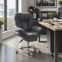 HOMCOM Armless office chair with Wheels, Waterfall Armrests, Overstuffed Wide Office Chair with Footrest, Dark Grey(m-1)