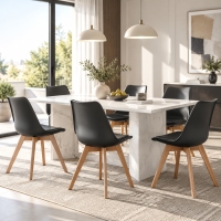 HOMCOM Modern Dining Table Chairs Set of 6, Rubber Wood Kitchen Table Chairs with PU Leather Cushion for Living Room, Bedroom