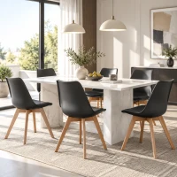 HOMCOM Modern Dining Table Chairs Set of 6, Rubber Wood Kitchen Table Chairs with PU Leather Cushion for Living Room, Bedroom(m-1)