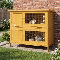 PawHut Wooden Bunny Hutch with Ramp, Indoor/Outdoor, Yellow(m-8)
