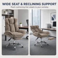 HOMCOM Big and Tall Office Chair Footrest Executive Desk Chair High Back Snowflake Velvet Reclining, Brown(m-4)