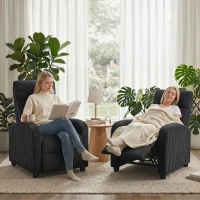 HOMCOM Corduroy Home Theater Seating, Push Back Recliner Chair with Padded Seat for Living Room, Black(m-13)