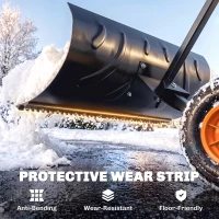Outsunny Snow Shovel, Rolling Pusher with 29" Blade, 10" Wheels & Angle-Adjustable Handle, Orange(m-5)