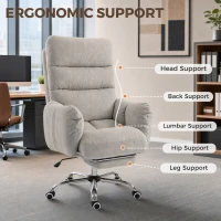 HOMCOM Office Chair with Foot Rest, Ergonomic Reclining Computer work Chair w/ Snow Flannel Fabric, Thick Cushion, Light Grey(m-6)