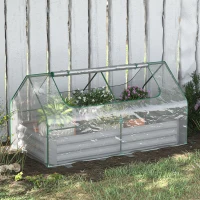 Outsunny 6 x 3 x 1ft Metal Planter Box with Mini Greenhouse, Galvanized Raised Garden Bed with Cover(m-10)