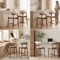 HOMCOM Bar Stools Mid-Century Curved Back Counter Height Stools Set of 2, Cream White(m-12)