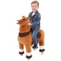 Qaba Ride on Horse for Kids 4-12 Years, 37.4 Inch Height Plush Riding Pony with Rolling Wheels for Active Play, Brown(m-11)