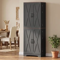 HOMCOM 166 cm Kitchen Pantry Cabinet Adjustable Shelves Tall Storage Cabinet Door Shelves 8 Shelves Brown Black(m-14)