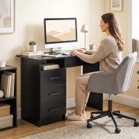 HOMCOM Computer Desk with Storage, 39" Home Office Desk with 3 Drawers nad Open Shelf, Writing Table for Bedroom, Black(m-7)