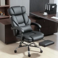 HOMCOM PU Leather Office Chair, Reclining Desk Chair with Footrest, Adjustable Headrest, Lumbar Support, Swivel Wheels, Black(m-8)