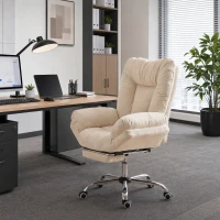 HOMCOM Armless office chair with Wheels, Waterfall Armrests, Overstuffed Wide Office Chair with Footrest, Beige(m-9)