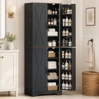 HOMCOM 166 cm Kitchen Pantry Cabinet Adjustable Shelves Tall Storage Cabinet Door Shelves 8 Shelves Brown Black(m-13)